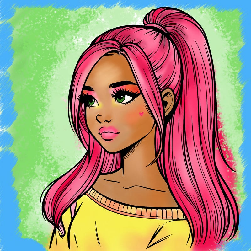 realistic girl with a high ponytail