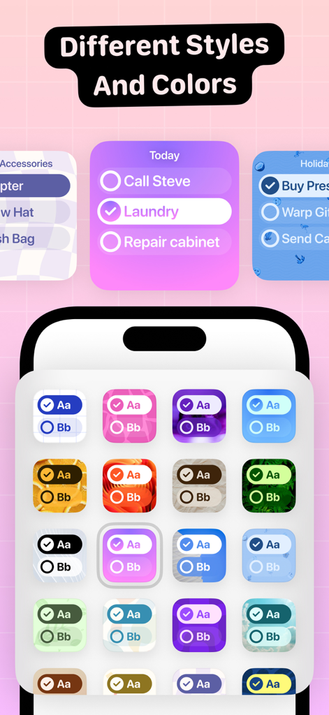To Do List Widget - Seleção de estilos e temas de widgets de lista de tarefas coloridos e estéticos