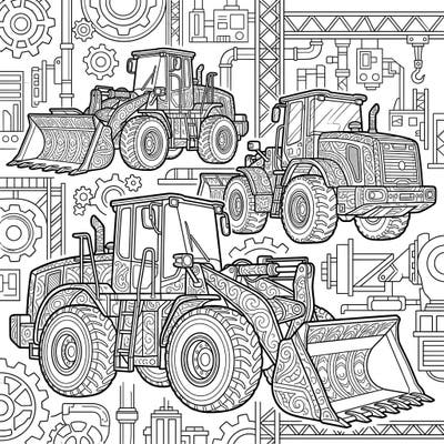 Dive into the intricate world of heavy machinery with these detailed wheel loader coloring pages, perfect for adult coloring enthusiasts. Unleash your artistic flair on complex patterns and industrial scenes designed for relaxation and focus.