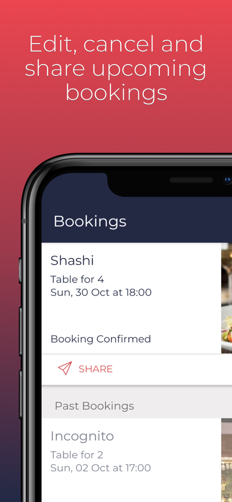 Dineplan app interface for managing and sharing restaurant reservations