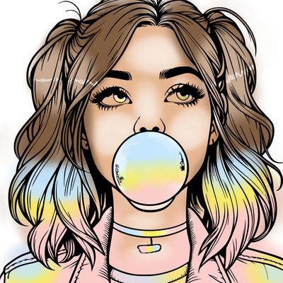 realististic girl blowing bubble -gum