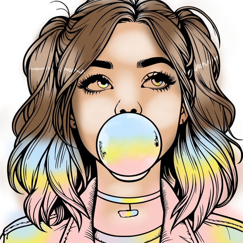 realististic girl blowing bubble -gum
