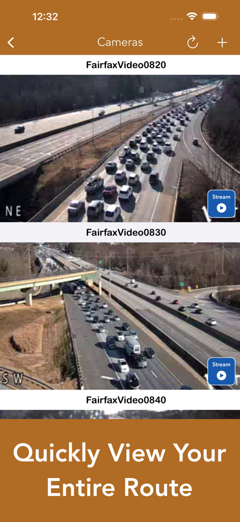 Live traffic camera feeds showing highway traffic in Fairfax Virginia