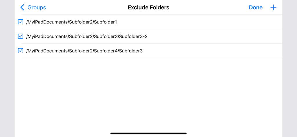 Sync Folders Pro - Sync Folders Pro interface showing the Exclude Folders menu with a list of file paths and selection checkboxes