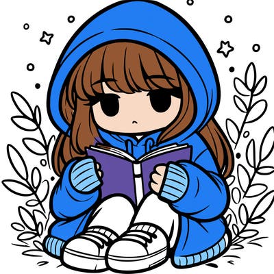 girl in oversized hoodie reading a book