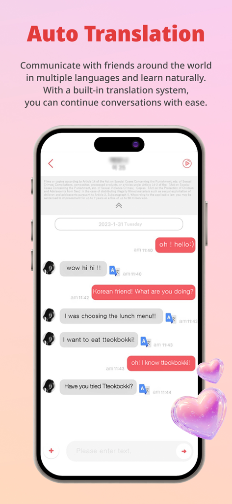 ViewChat app interface featuring real-time chat translation for international friends.