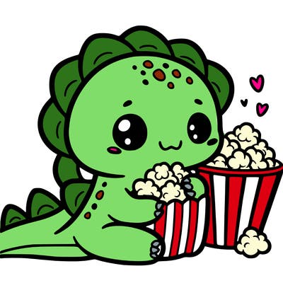 cute dinosaur with popcorn