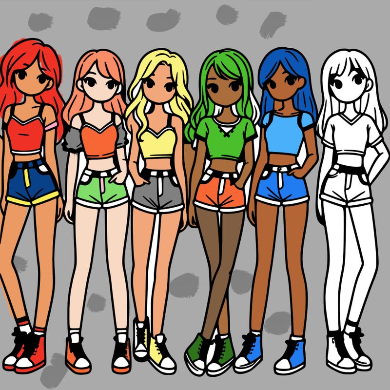 a group of girls wearing crop tops and shorts