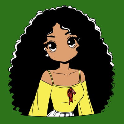 a black anime girl with long afro hair
