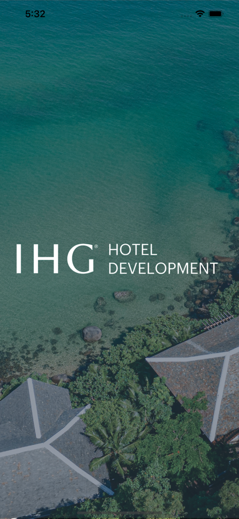 IHG Hotel Development - IHG Hotel Development app splash screen with tropical resort background