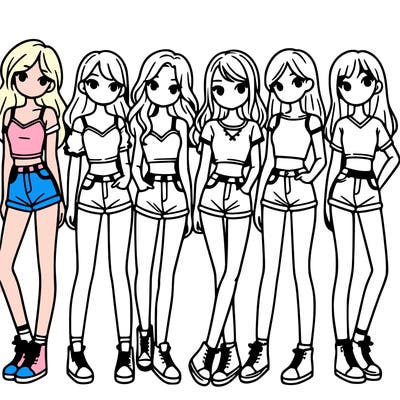 a group of girls wearing crop tops and shorts