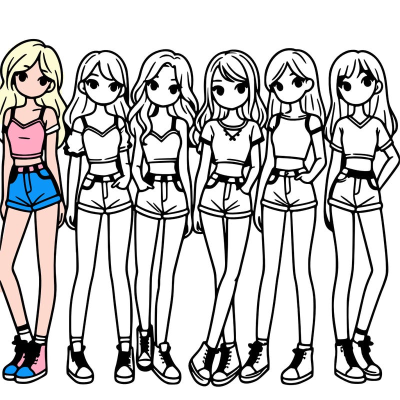 a group of girls wearing crop tops and shorts