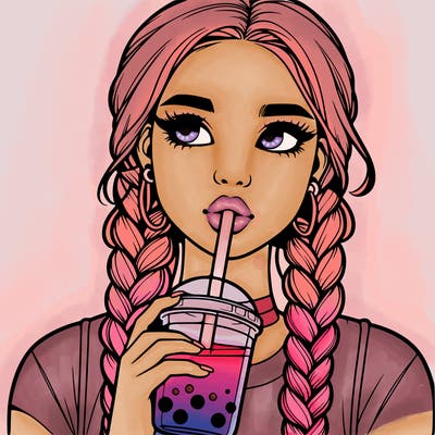 realistic girl with braided hair drinking boba