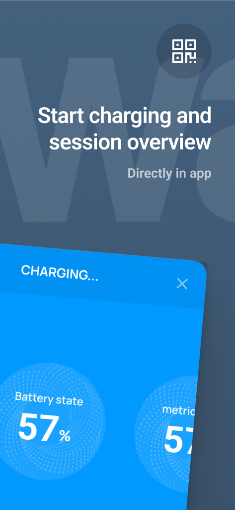 Aplicação de carregamento GreenWay EV apresentando o estado da bateria e a visão geral da sessão de carregamento