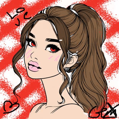 realistic girl with a ponytail on her hair and lips