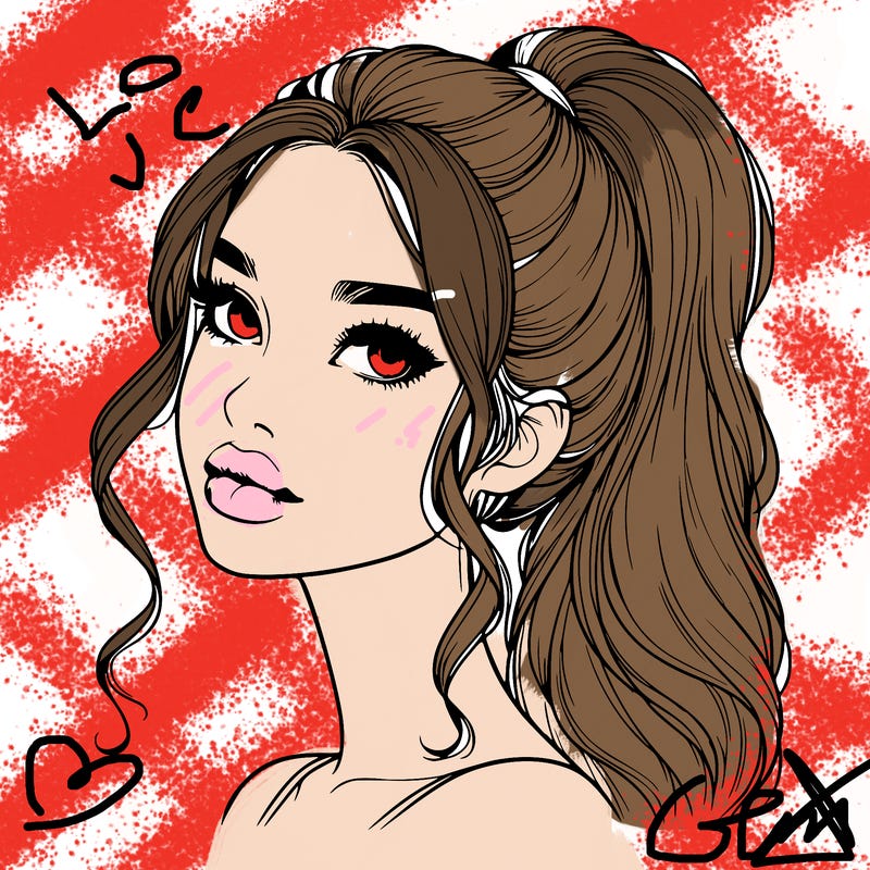 realistic girl with a ponytail on her hair and lips