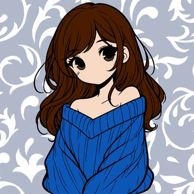 shy pretty girl wearing a sweater that is falling off one shoulder portrait