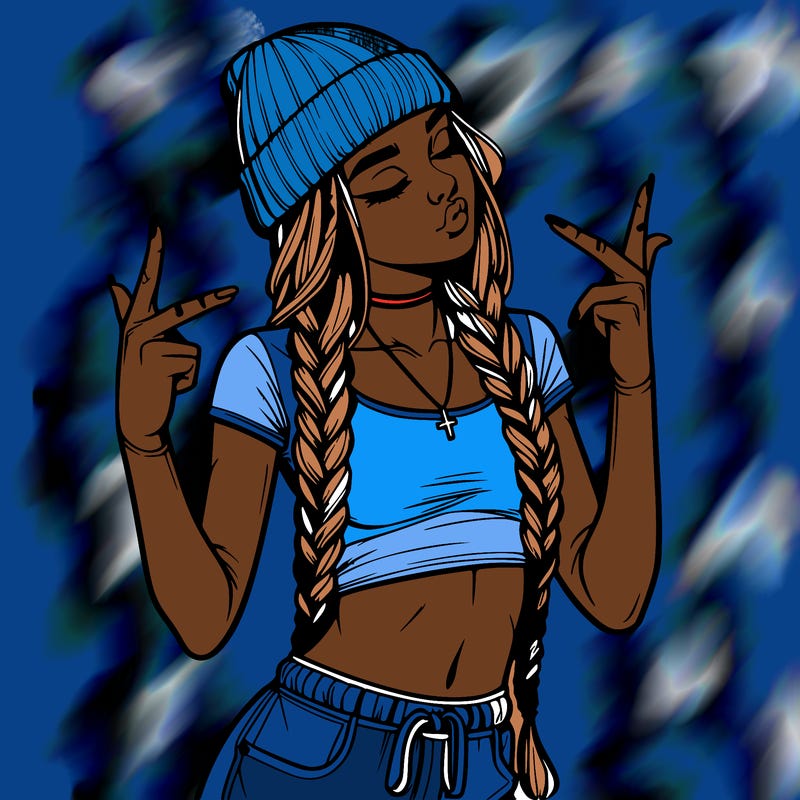 realistic teenage girl with braids and a beanie and crop top doing 🫶🏼