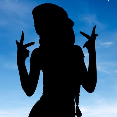 realistic teenage girl with braids and a beanie and crop top doing 🫶🏼