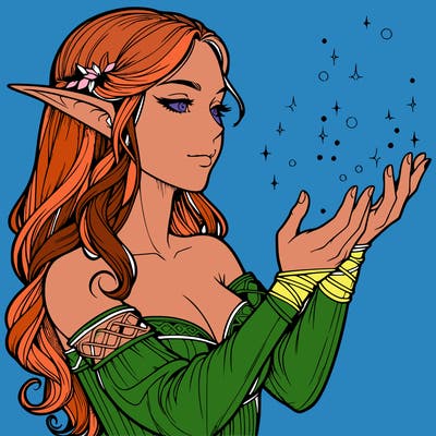 realistic elf girl doing magic