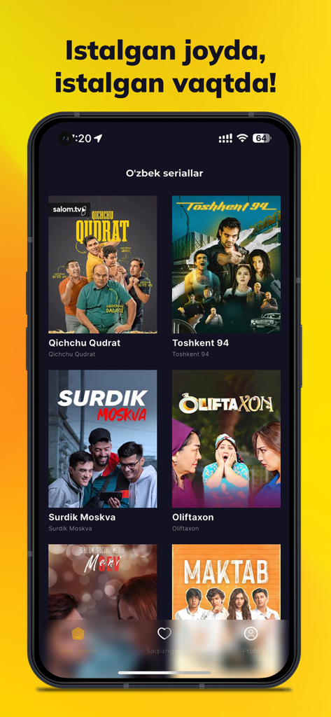 Xon-Play - Xon-Play mobile app interface displaying a collection of popular Uzbek TV series and movies