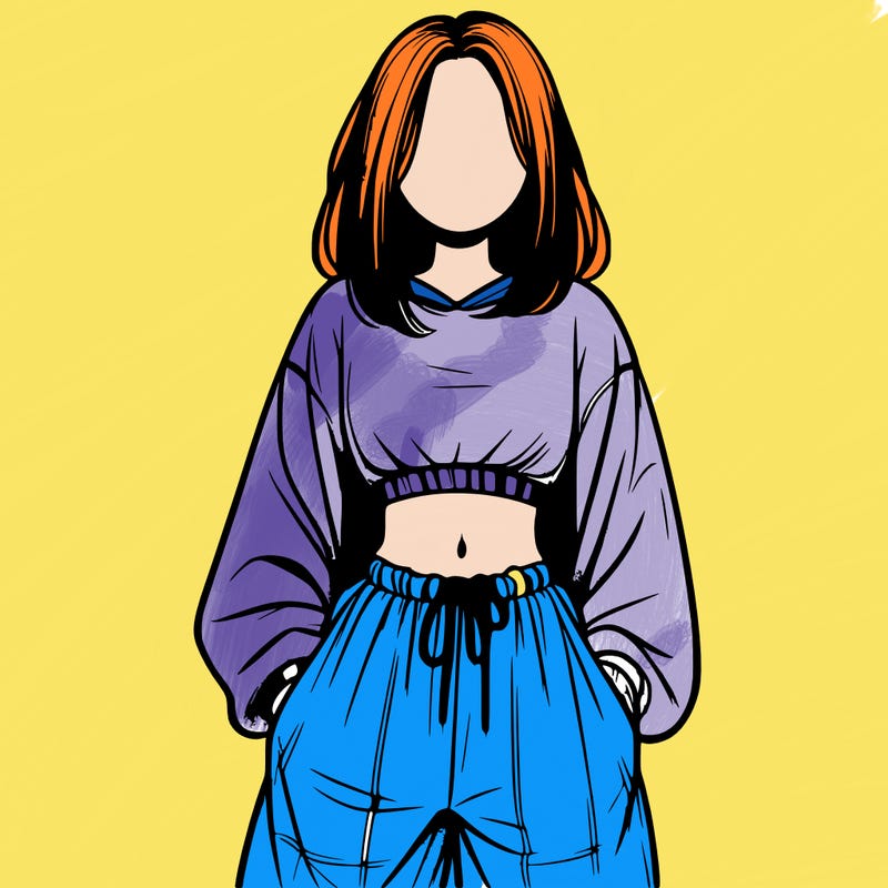 realistic girl faceless with baggy pants and a crop top