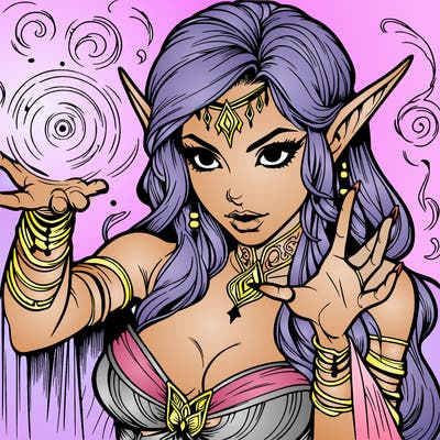 realistic scary beautiful elf sorceress casting spell