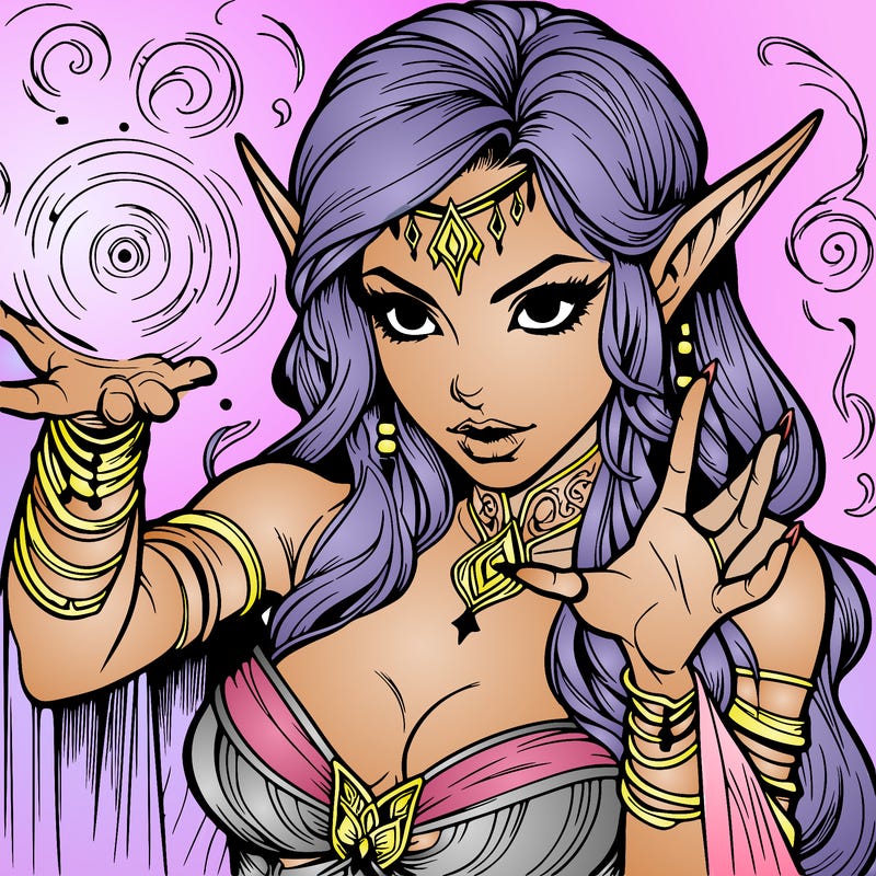 realistic scary beautiful elf sorceress casting spell