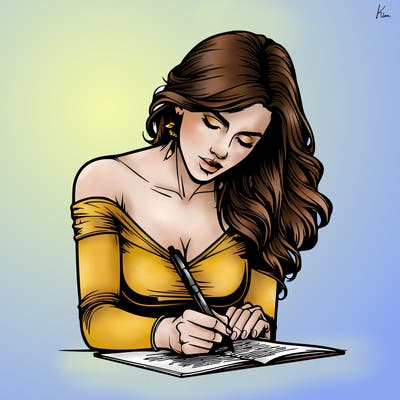 realistic female writing poetry
