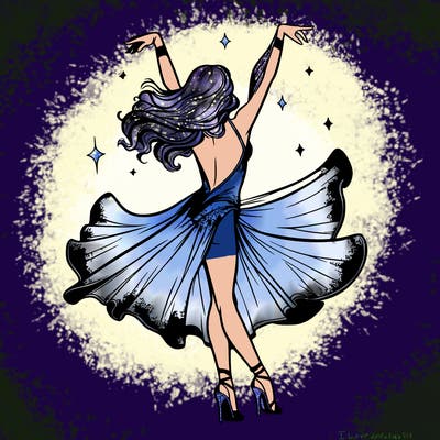 dancer dancing with a shimmery costume on realistic