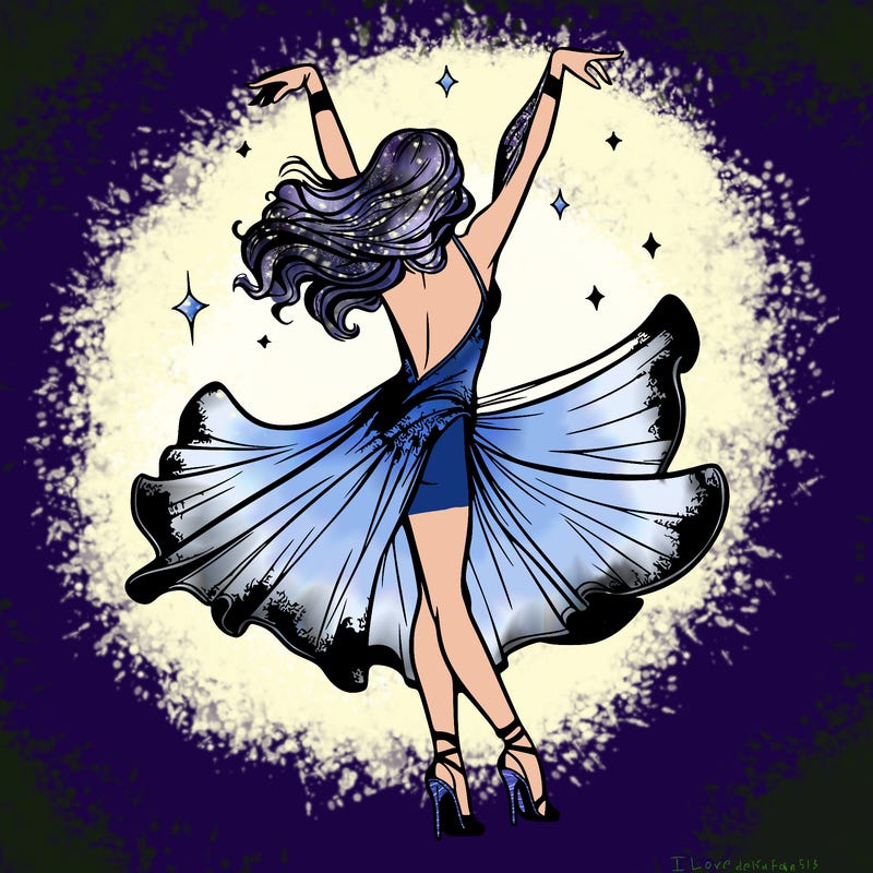 dancer dancing with a shimmery costume on realistic