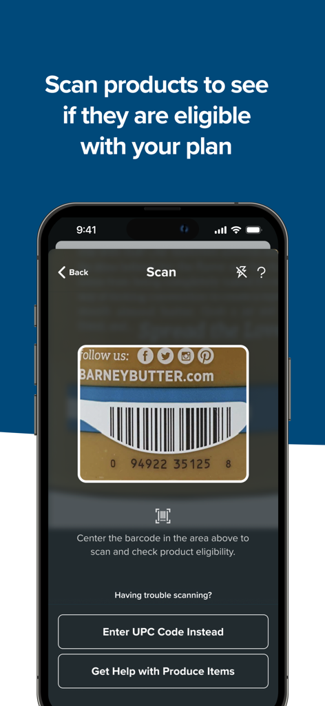 Barcode scanner in the Benefits Pro app to check if health products are plan eligible