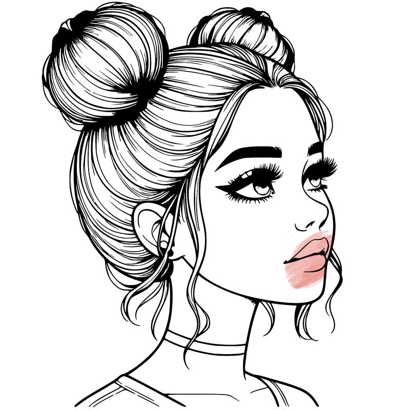 realistic girl with buns on the top of her head