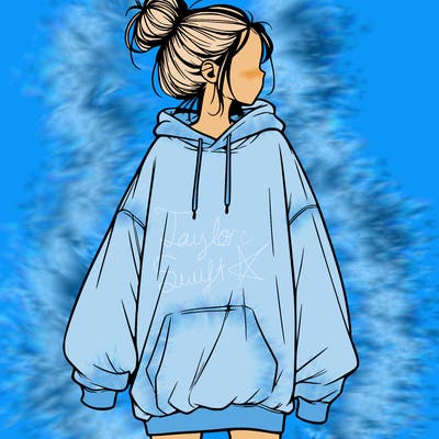 realistic girl with a oversized sweatshirt on and a bun
