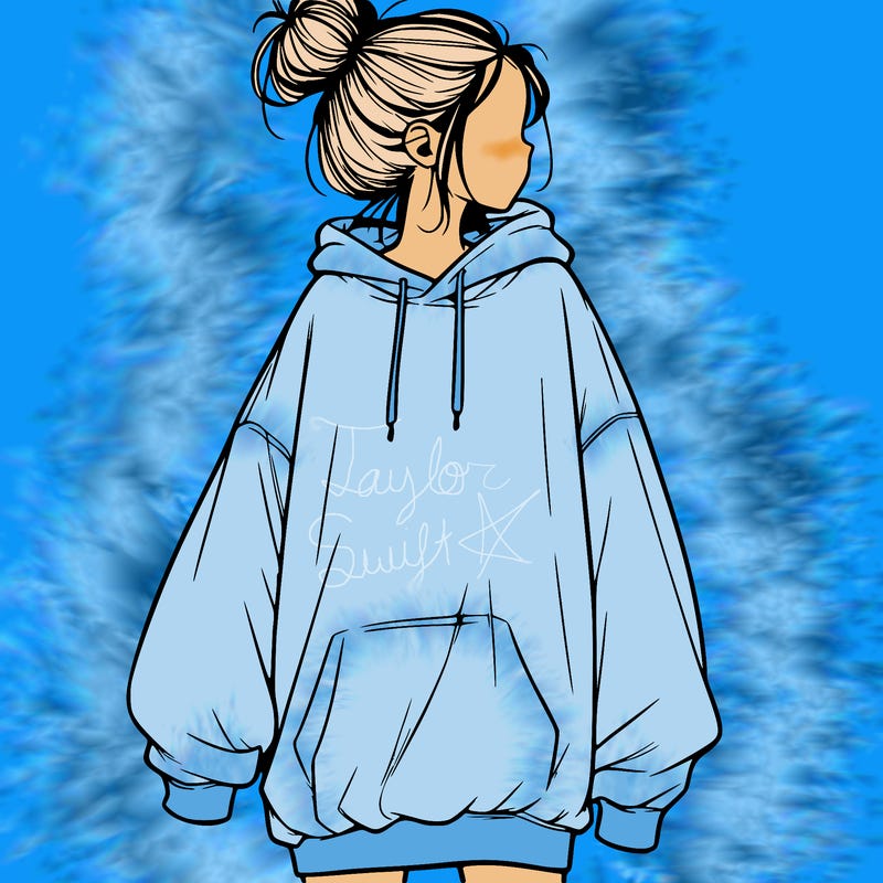 realistic girl with a oversized sweatshirt on and a bun