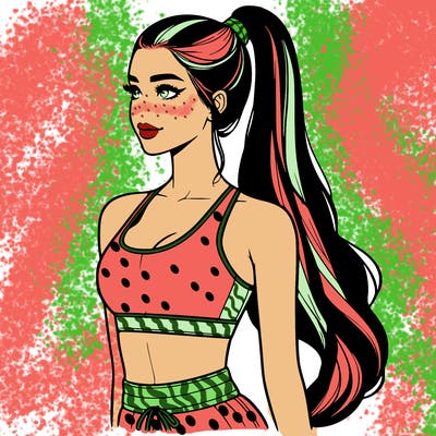 realistic girl in gym clothes and long ponytail