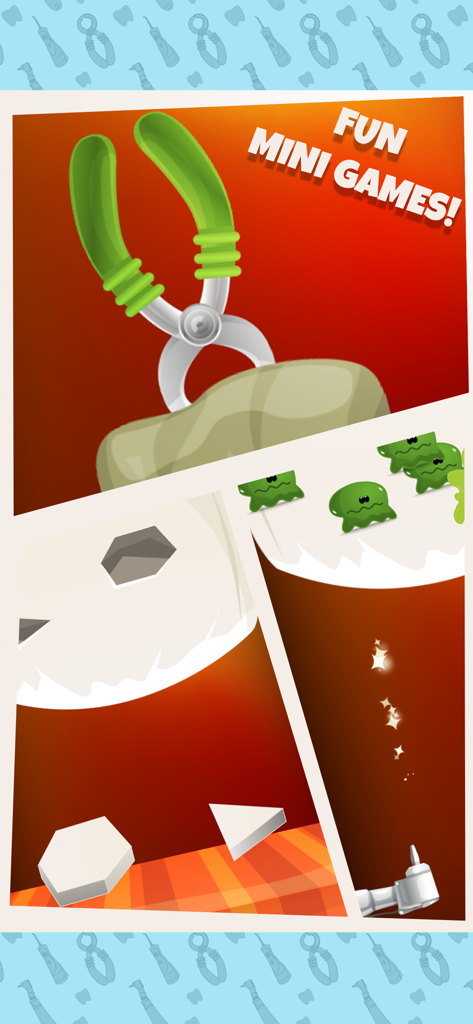 Dr Teeth Dentist game screenshots showing various dental mini games