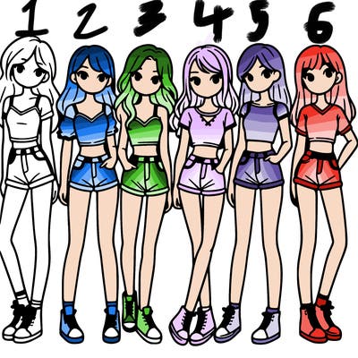 a group of girls wearing crop tops and shorts