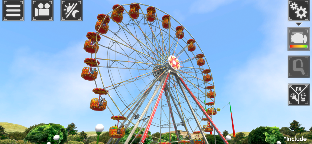 Theme Park Simulator - A 3D simulation of a classic Ferris wheel ride under a blue sky in Theme Park Simulator