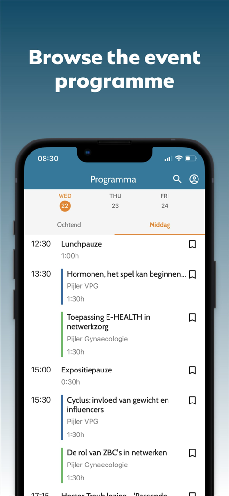 Status Plus - Status Plus app screen showing a professional medical event programme and session schedule