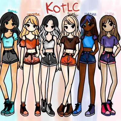 a group of girls wearing crop tops and shorts