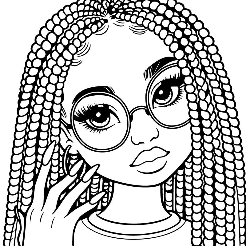 girl with box braids and round glasses and long nails