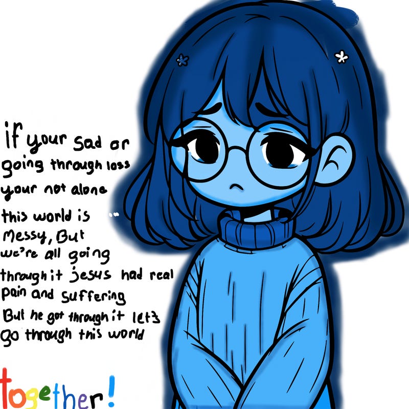 sad girl with glasses in a sweater