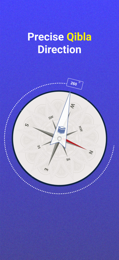 Athan: Prayer Times & Al Quran - Precise Qibla direction compass feature in the Athan app showing the way to the Kaaba