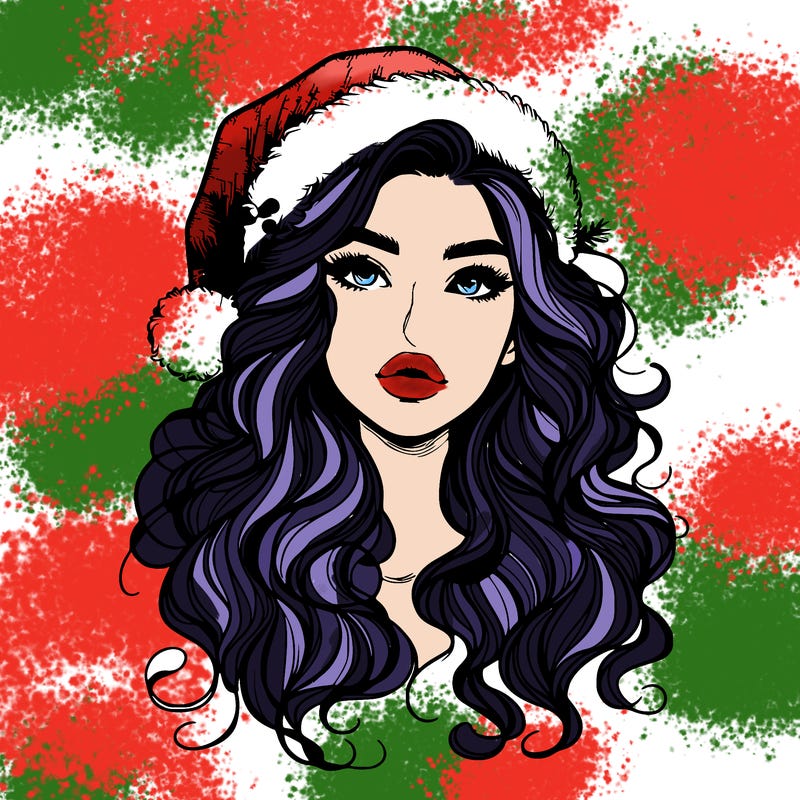 realistic christmas girl with wavy hair and lips