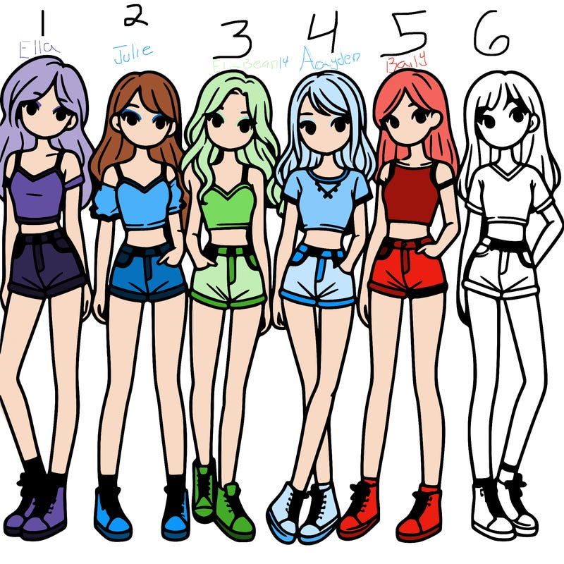 a group of girls wearing crop tops and shorts