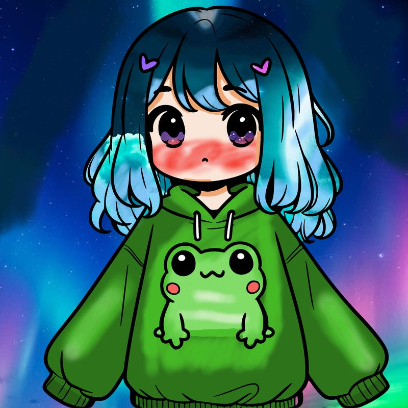 girl wearing frogging sweatshirt