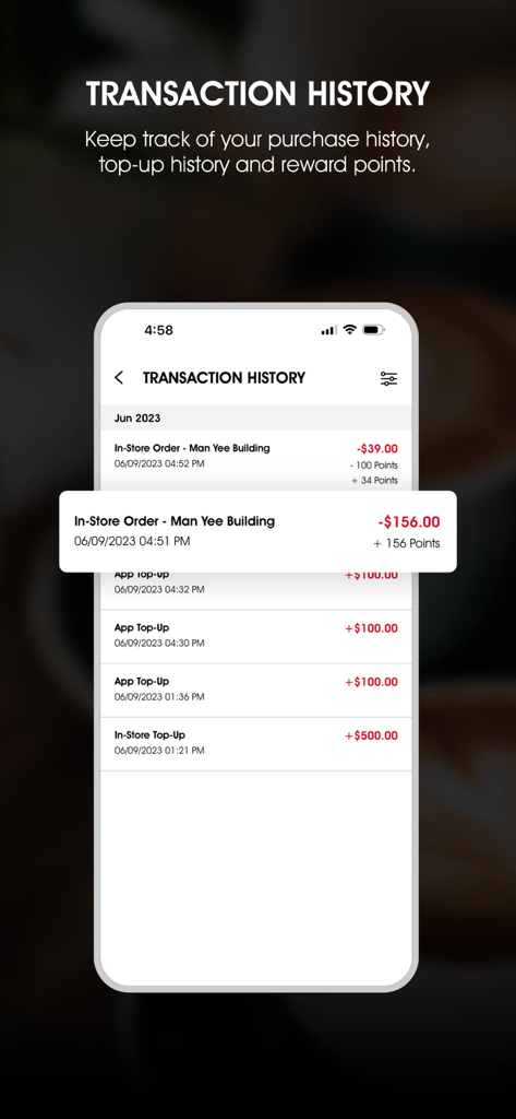 Pacific Coffee Hong Kong - Pacific Coffee app transaction history screen showing purchase records and reward points.