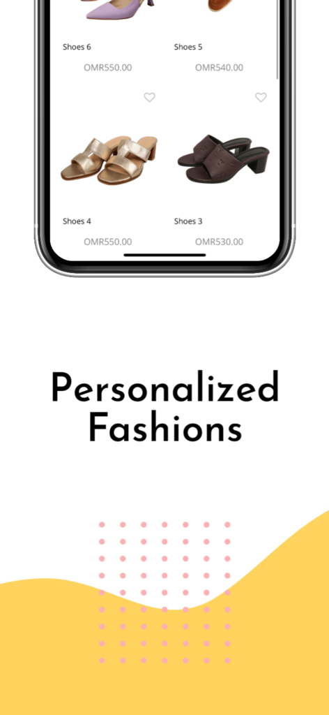 A mobile phone displaying a collection of luxury women's sandals and high heels on the Yoland Fashion app interface.