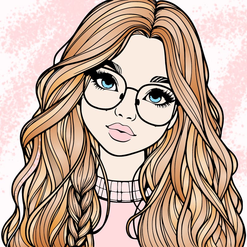 girl with long hair and freckles and glasses realistic